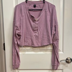 BDG Lavender Long Sleeve Henley Crop Top